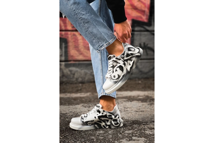 Shoecide Sho254 Bağcıklı Yüksek Taban Özel Tasarım Cbt Pittura Erkek Ayakkabı 533 Sıyah / Beyaz Karartma