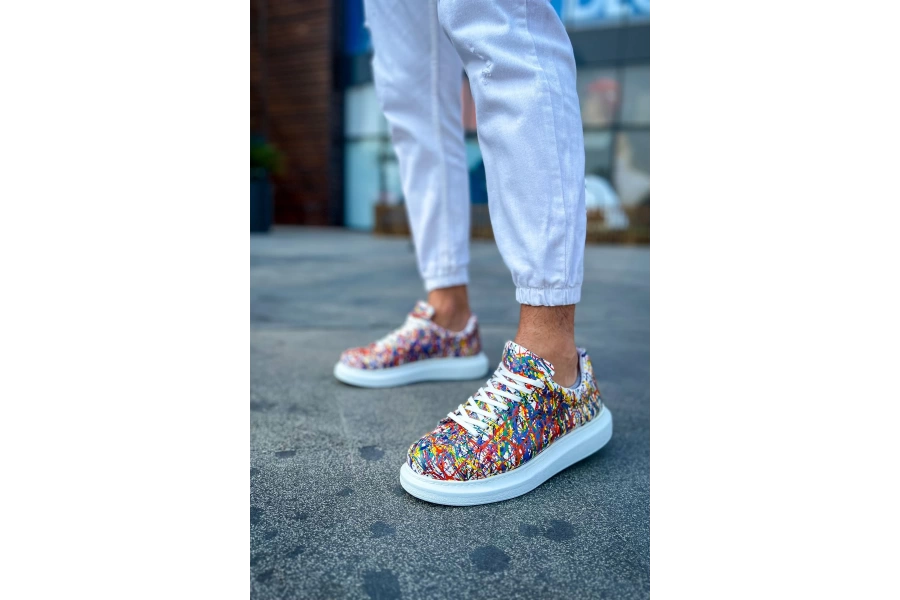 Shoecide Sho254 Bağcıklı Yüksek Taban Özel Tasarım Cbt Pittura Erkek Ayakkabı 537 Crazy Splush Beyaz