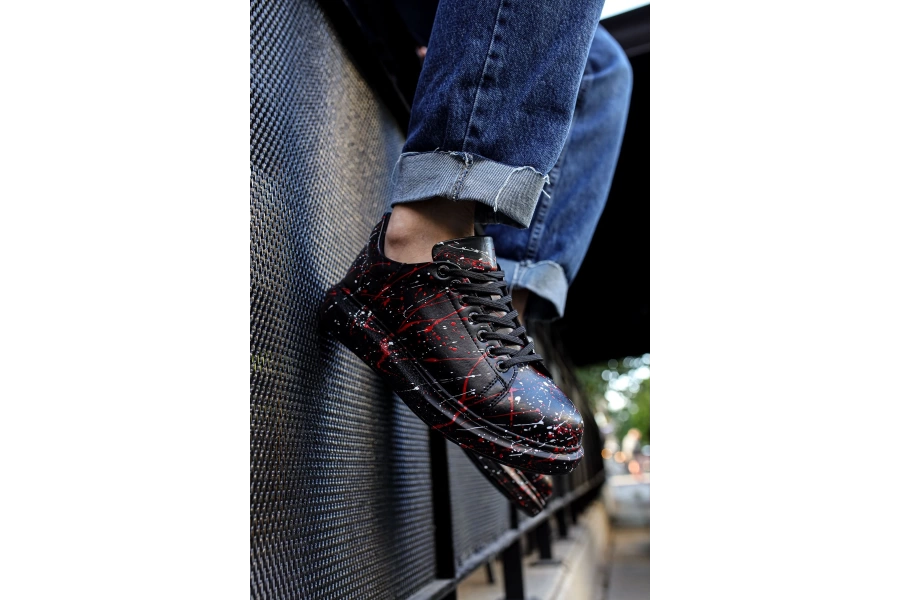 Shoecide Sho254 Bağcıklı Yüksek Taban Özel Tasarım Cst Pittura Erkek Ayakkabı 471 Beyaz / Kırmızı Splush