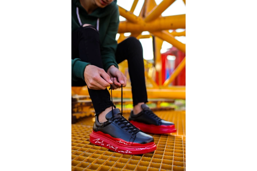 Shoecide Sho254 Bağcıklı Yüksek Taban Özel Tasarım Cst Pittura Erkek Ayakkabı 479 Kırmızı / Beyaz Taban