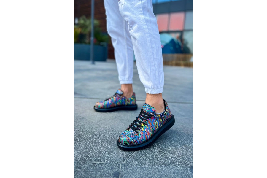 Shoecide Sho254 Bağcıklı Yüksek Taban Özel Tasarım Cst Pittura Erkek Ayakkabı 538 Crazy Splush Sıyah