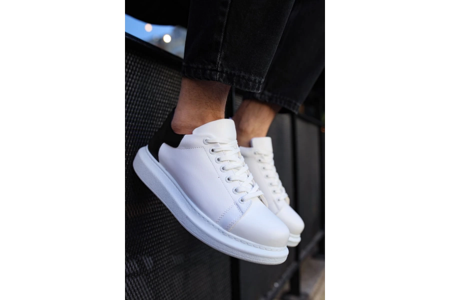 Shoecide Sho255 Bağcıklı Yüksek Taban Cbt Estrella Erkek Ayakkabı Beyaz/sıyah