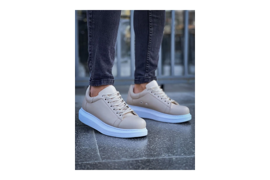 Shoecide Sho257 Bağcıklı Yüksek Taban Cbt Estrella Erkek Ayakkabı Bej