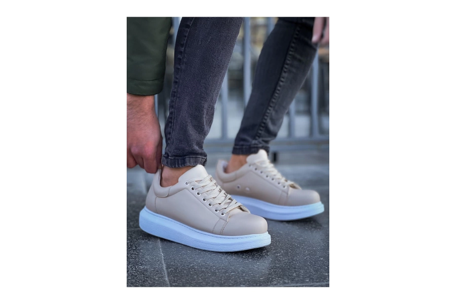 Shoecide Sho257 Bağcıklı Yüksek Taban Cbt Estrella Erkek Ayakkabı Bej