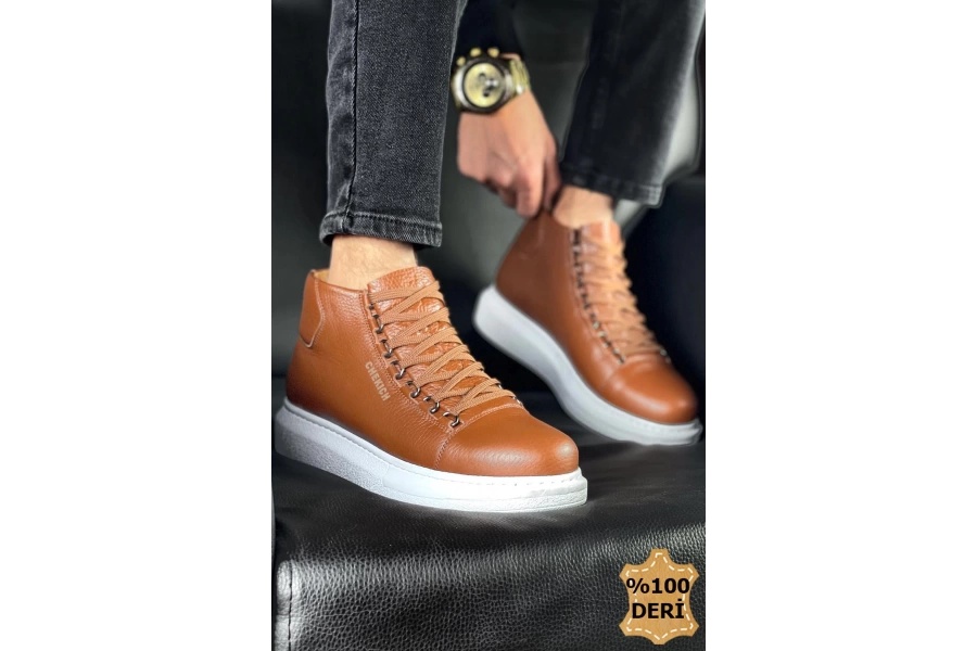 Shoecide Sho258 Bağcıklı Yüksek Taban Dbt Roma Deri Erkek Spor Bot Taba