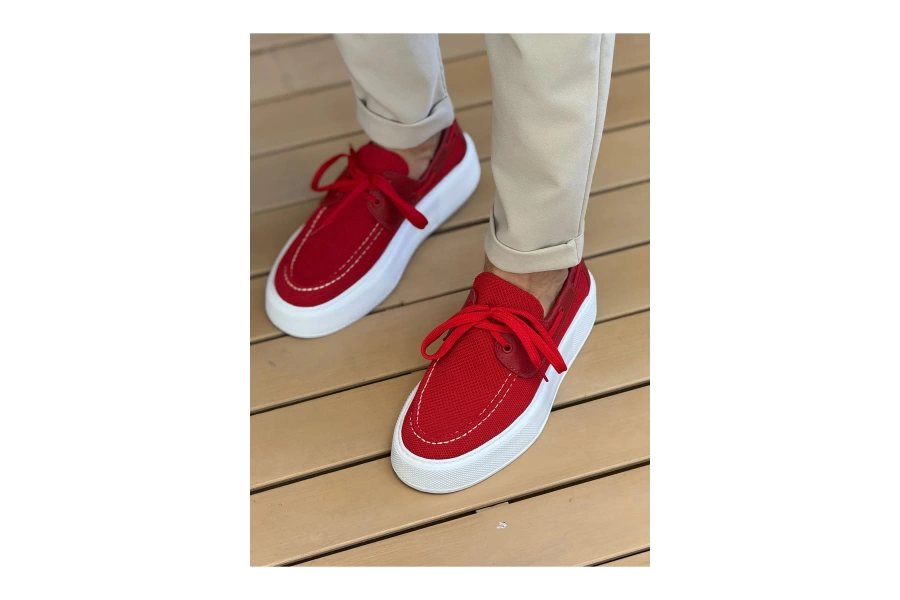 Shoecide Sho2602 - Triko Erkek Ayakkabı Kırmızı