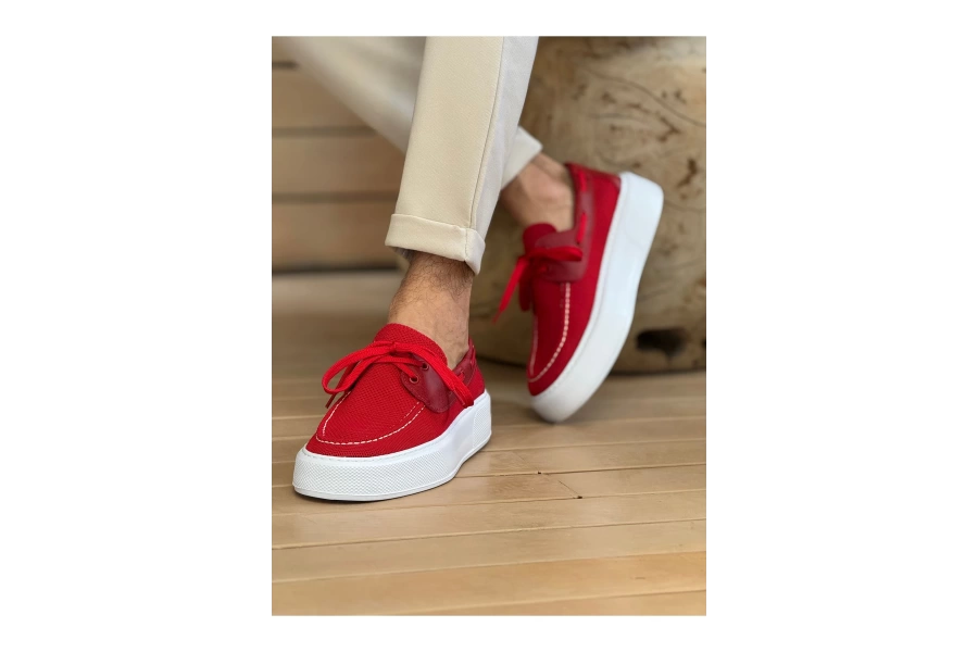 Shoecide Sho2602 - Triko Erkek Ayakkabı Kırmızı