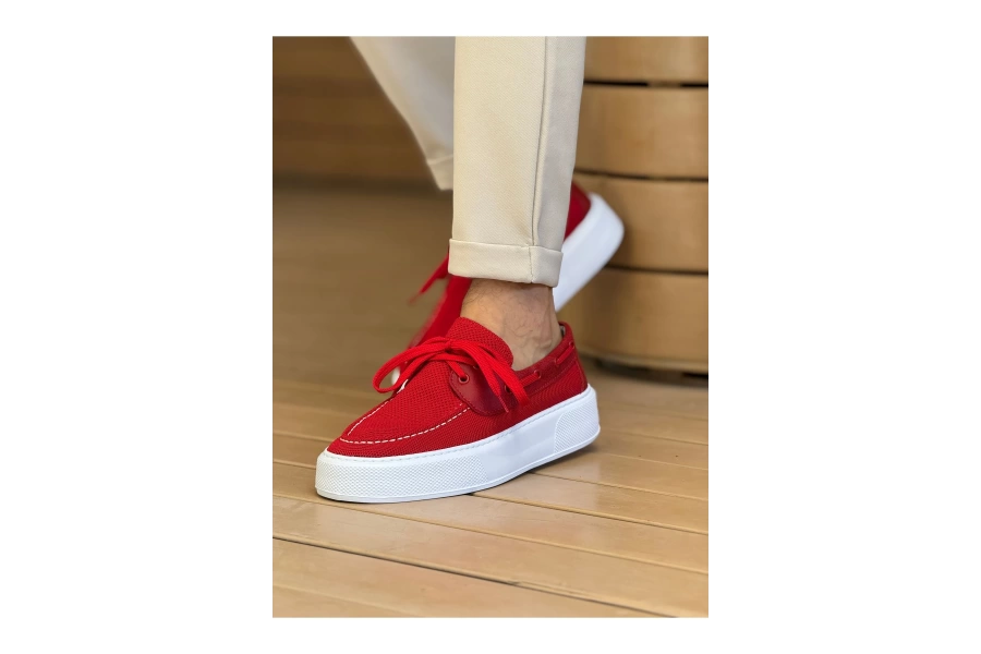 Shoecide Sho2602 - Triko Erkek Ayakkabı Kırmızı