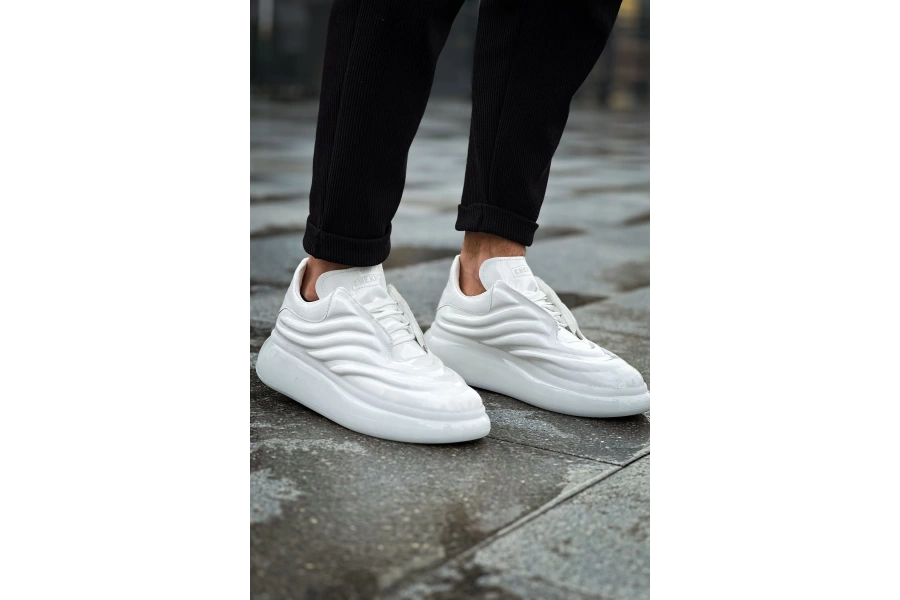 Shoecide Sho295 Bağcıklı Yüksek Taban Özel Tasarım Rrt Sollıevo Erkek Ayakkabı Beyaz