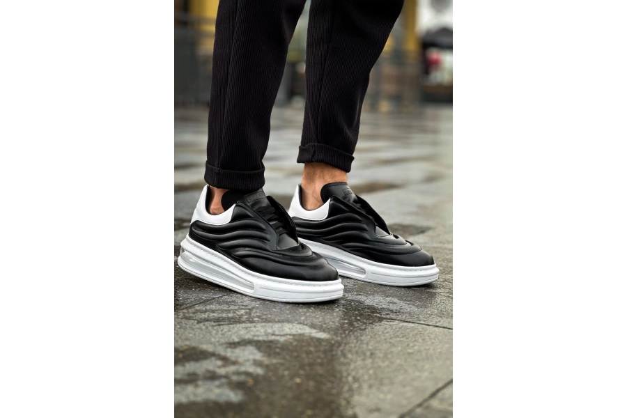 Shoecide Sho299 Lastikli Yüksek Taban Gbt Sollıevo Erkek Ayakkabı Sıyah/beyaz