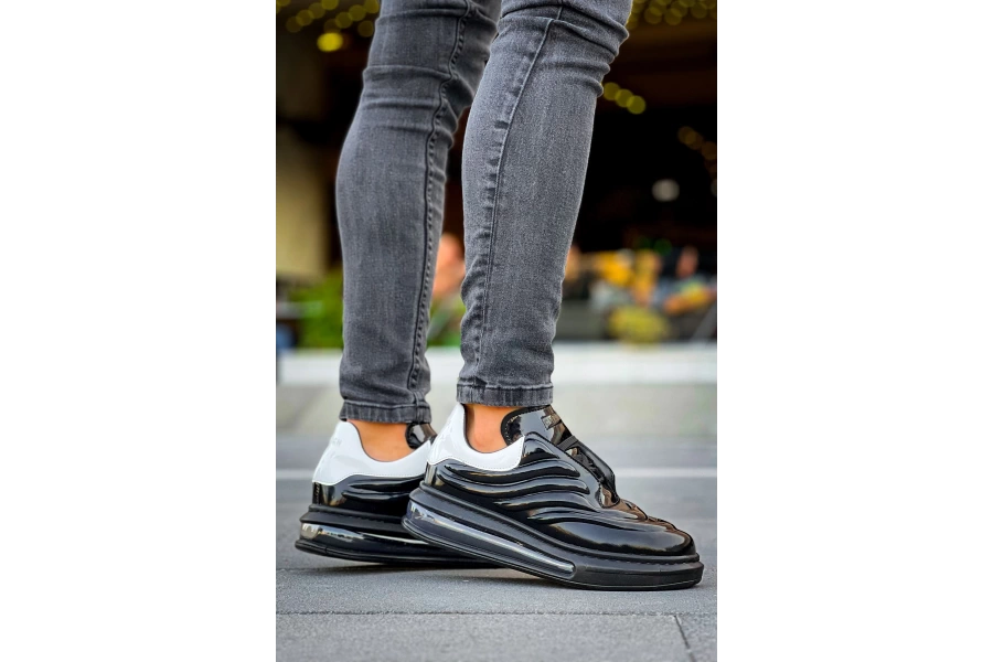Shoecide Sho299 Lastikli Yüksek Taban Grt Sollıevo Erkek Ayakkabı Sıyah/beyaz