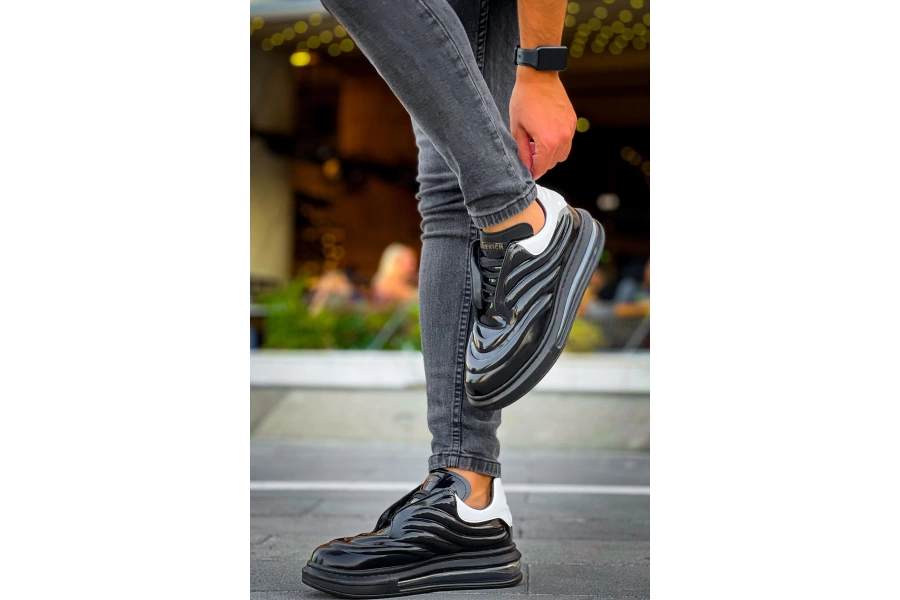 Shoecide Sho299 Lastikli Yüksek Taban Grt Sollıevo Erkek Ayakkabı Sıyah/beyaz