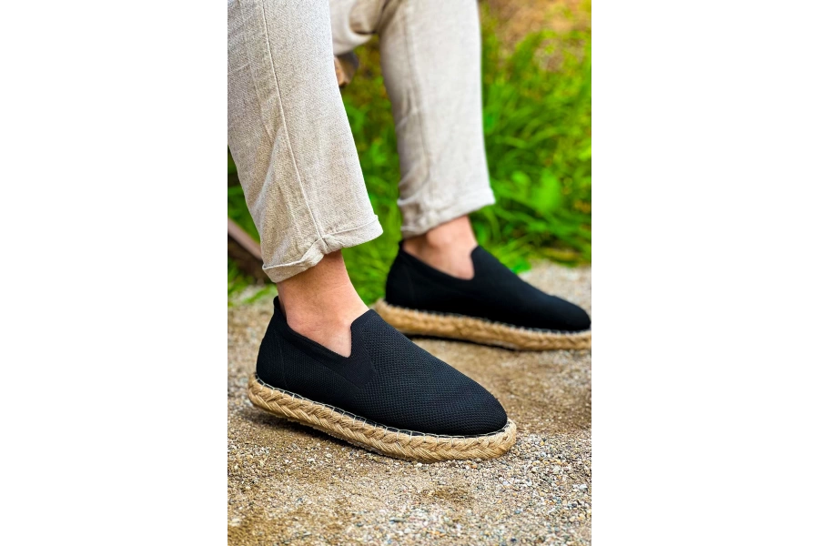 Shoecide Sho305 Jüt Taban Triko Erkek Espadril Ayakkabı Sıyah