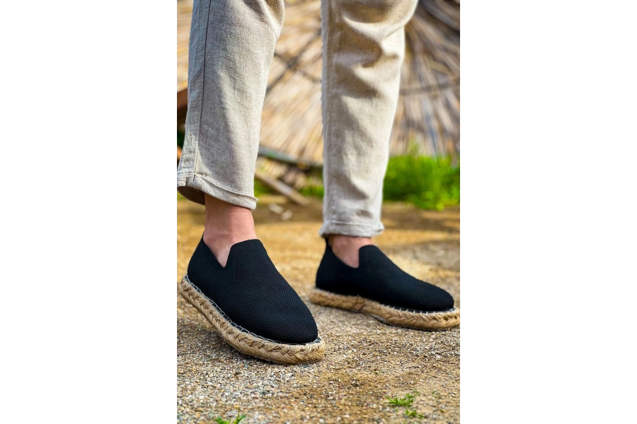 Shoecide Sho305 Jüt Taban Triko Erkek Espadril Ayakkabı Sıyah
