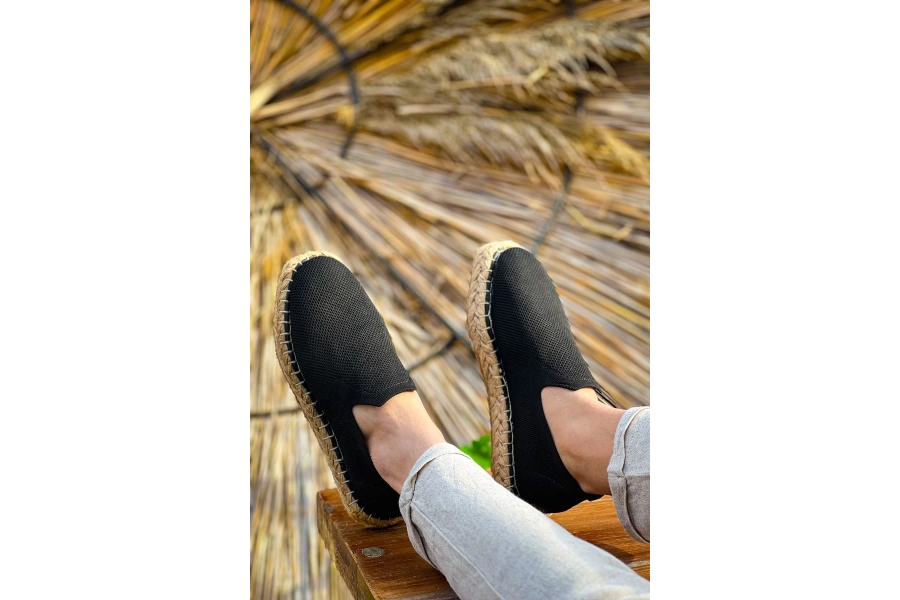 Shoecide Sho305 Jüt Taban Triko Erkek Espadril Ayakkabı Sıyah