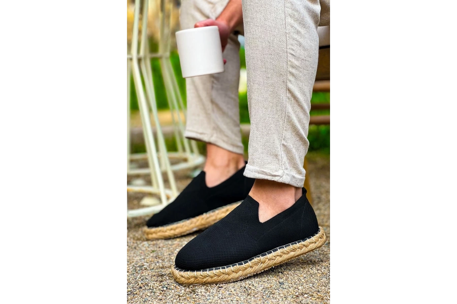 Shoecide Sho305 Jüt Taban Triko Erkek Espadril Ayakkabı Sıyah