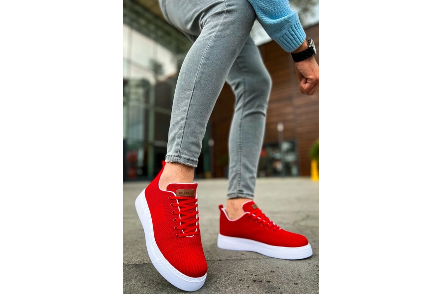 Shoecide Sho413 Bağcıklı Yüksek Taban Tbt Crew Erkek Ayakkabı Kırmızı