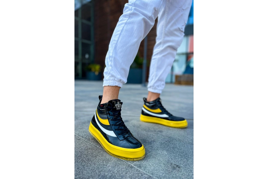 Shoecide Sho973 Bağcıklı Yüksek Taban Özel Tasarım Majesty Srt Erkek Spor Bot Sarı
