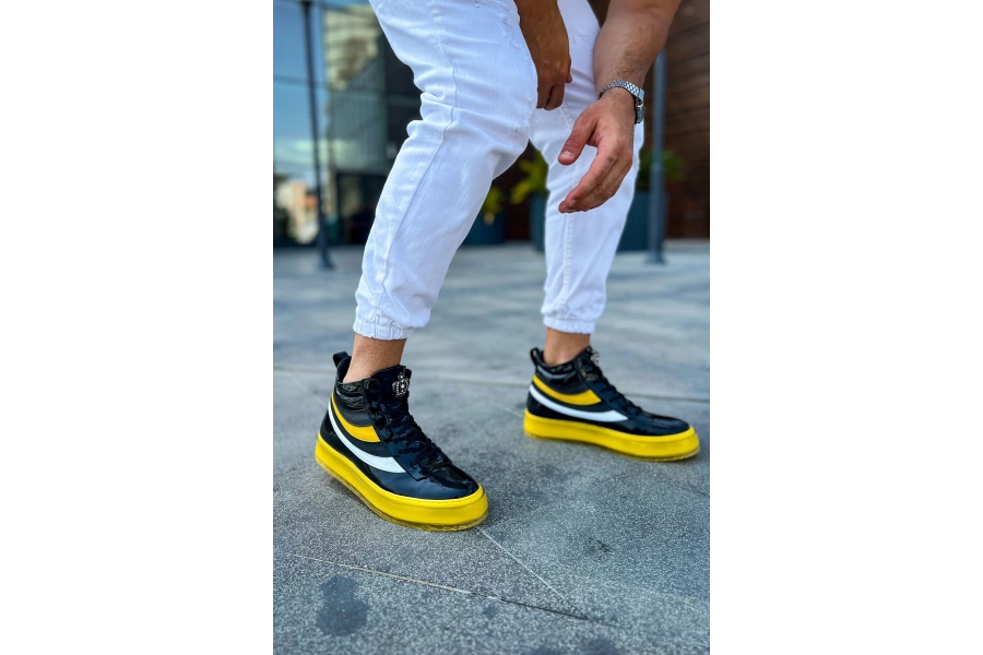 Shoecide Sho973 Bağcıklı Yüksek Taban Özel Tasarım Majesty Srt Erkek Spor Bot Sarı