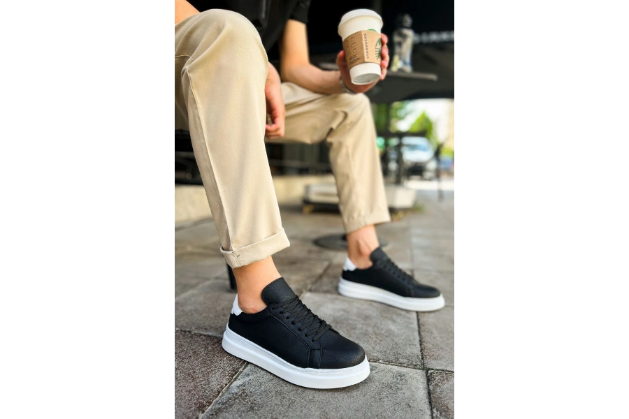 Shoecide Sho979 - Santoni Gbt Spor Erkek Ayakkabı Sıyah/beyaz