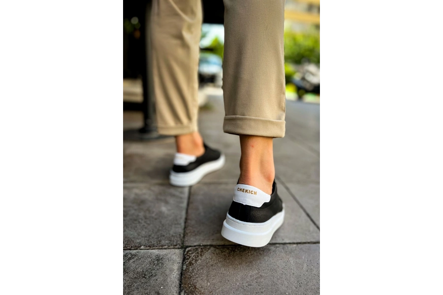 Shoecide Sho979 - Santoni Gbt Spor Erkek Ayakkabı Sıyah/beyaz