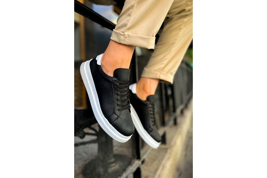 Shoecide Sho979 - Santoni Gbt Spor Erkek Ayakkabı Sıyah/beyaz