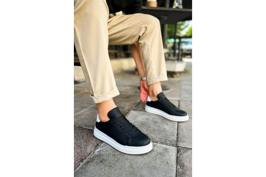 Shoecide Sho979 - Santoni Gbt Spor Erkek Ayakkabı Sıyah/beyaz