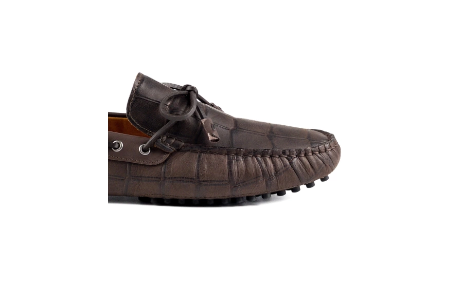 Shoecide Side Kahve Kroko Hakiki Deri Erkek Loafer Ayakkabı