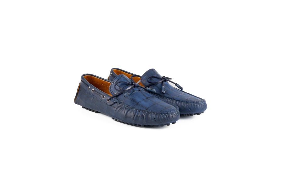 Shoecide Side Lacivert Kroko Hakiki Deri Erkek Loafer Ayakkabı