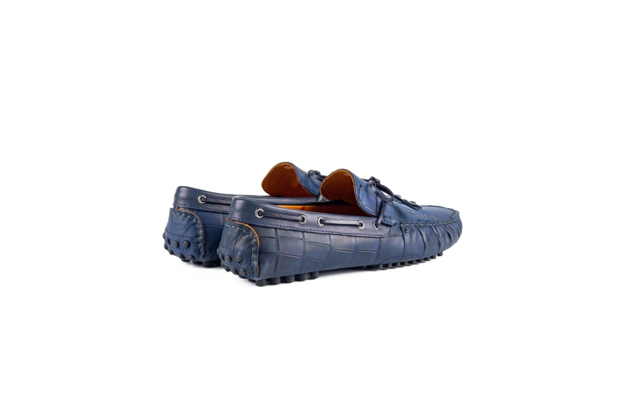 Shoecide Side Lacivert Kroko Hakiki Deri Erkek Loafer Ayakkabı