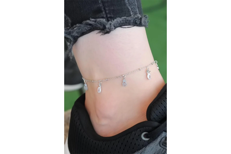 Shoecide Silver Renk Ananas Figürlü Zirkon Taşlı Halhal