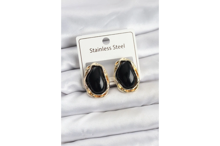 Shoecide Siyah Damla Model Pirinç Vintage Kadın Küpe