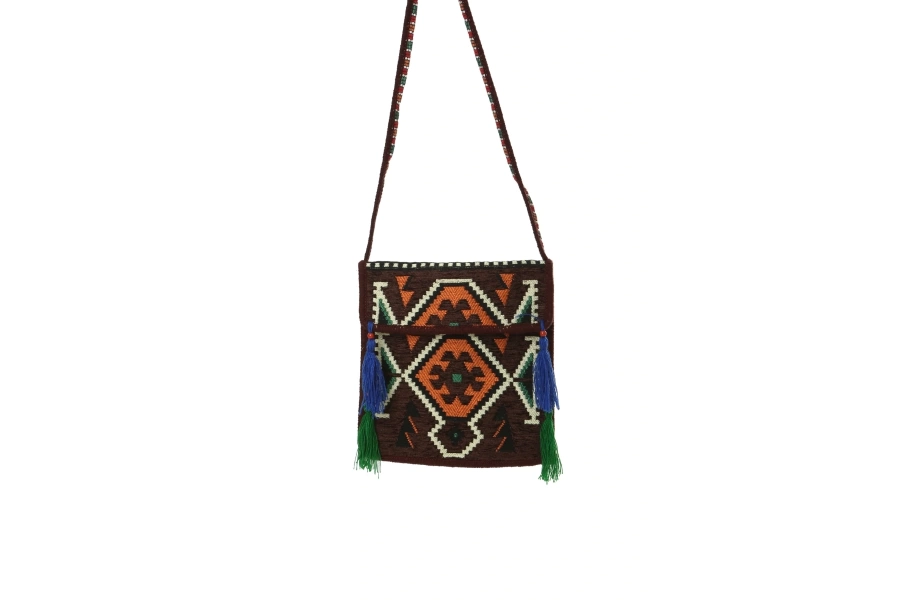 Shoecide Siyah Kilim Motifli Heybe Çanta