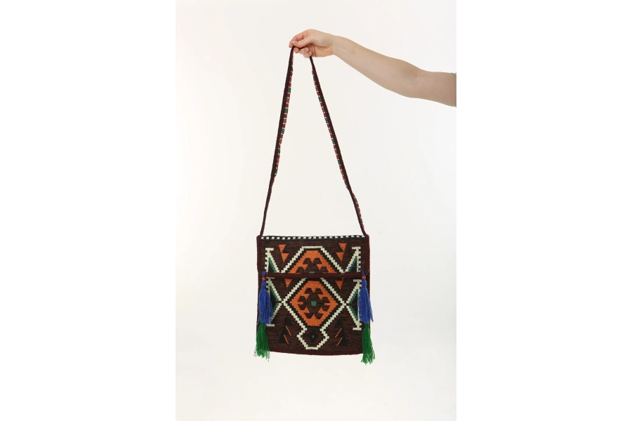 Shoecide Siyah Kilim Motifli Heybe Çanta