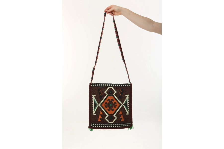 Shoecide Siyah Kilim Motifli Heybe Çanta