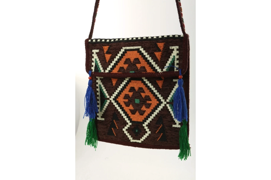 Shoecide Siyah Kilim Motifli Heybe Çanta