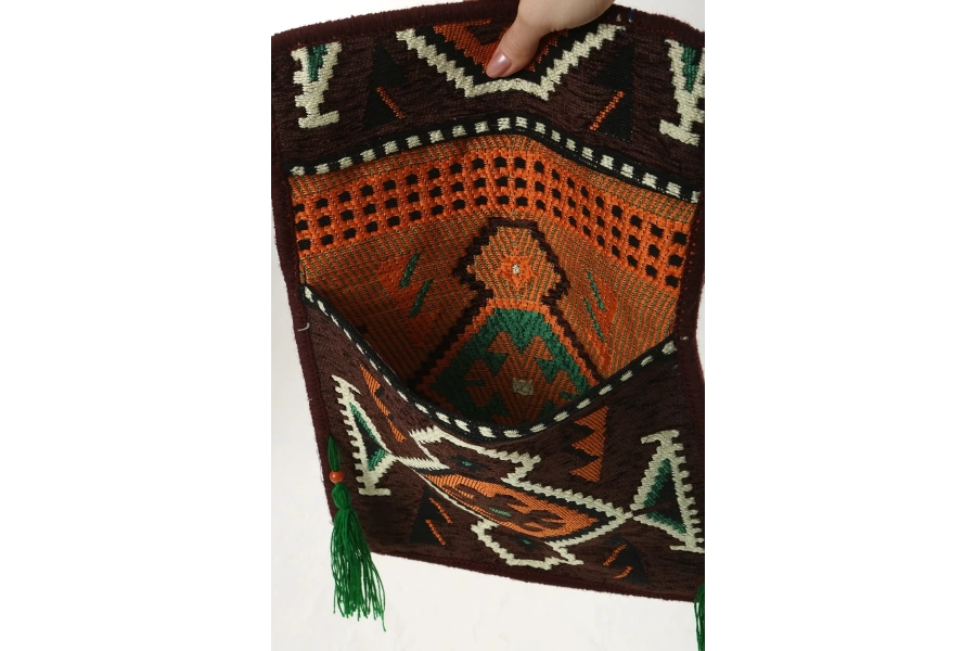 Shoecide Siyah Kilim Motifli Heybe Çanta