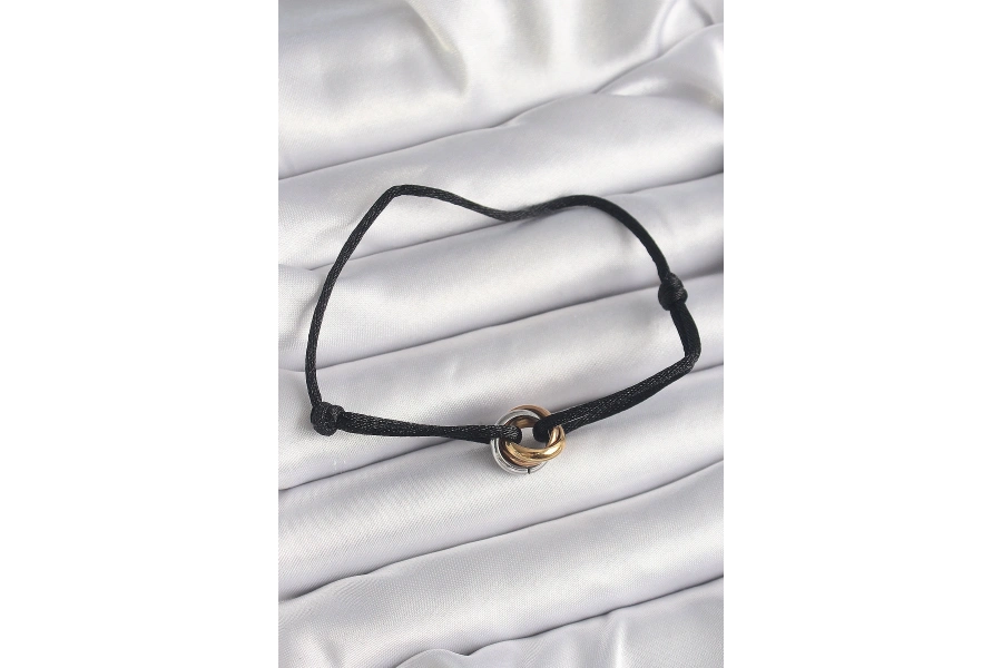 Shoecide Siyah Renk İpli Asansörlü Mix Renk Çelik Halka Model Kadın Bileklik