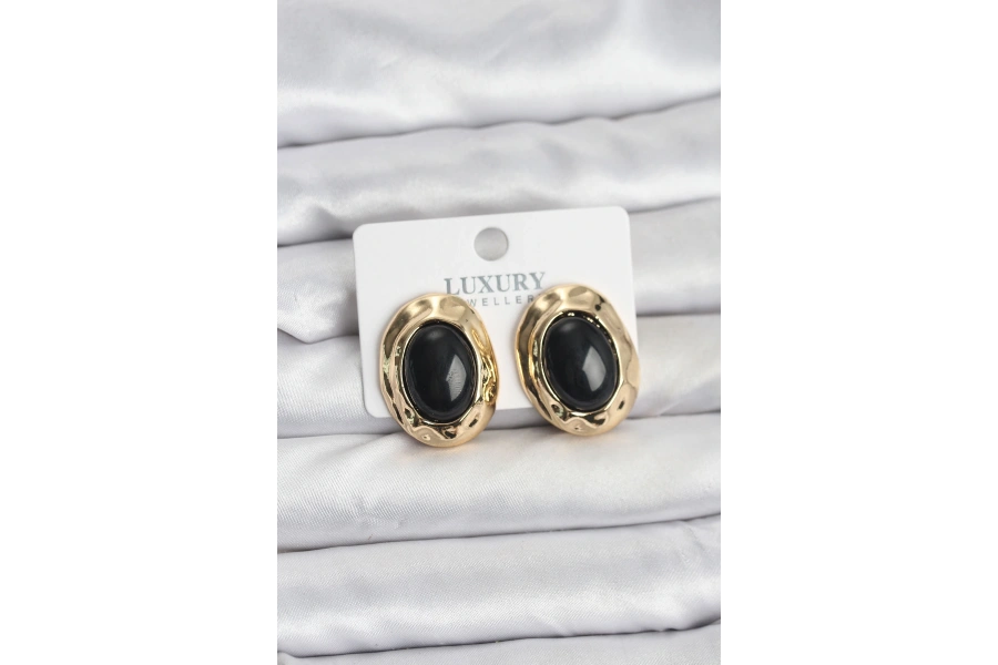 Shoecide Siyah Renk Oval Vintage Pirinç Kadın Küpe