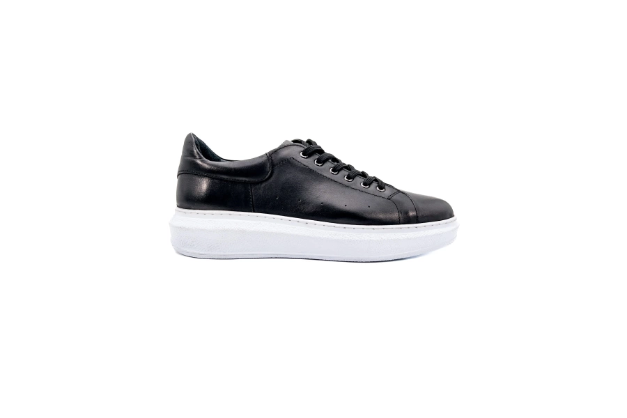 Shoecide Strada Siyah Deri-beyaz Taban Hakiki Deri Erkek Spor Ayakkabı