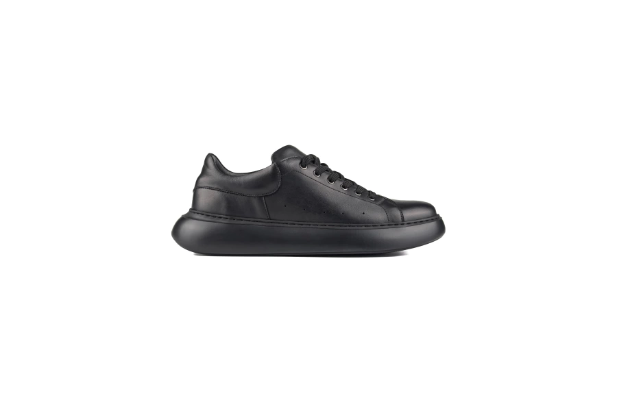 Shoecide Strada Siyah Deri Siyah Taban Hakiki Deri Erkek Spor Ayakkabı