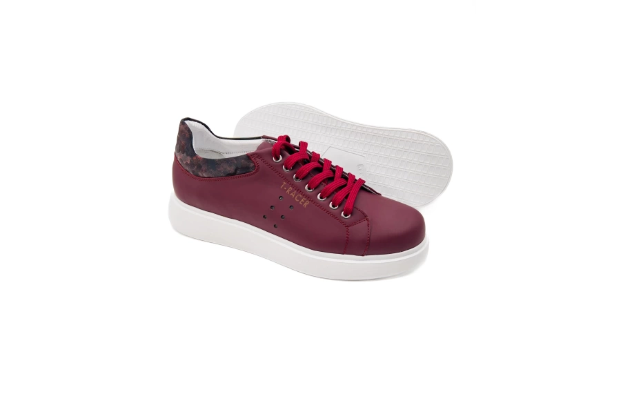 Shoecide T-racer Hakiki Deri Bordo Erkek Sneaker