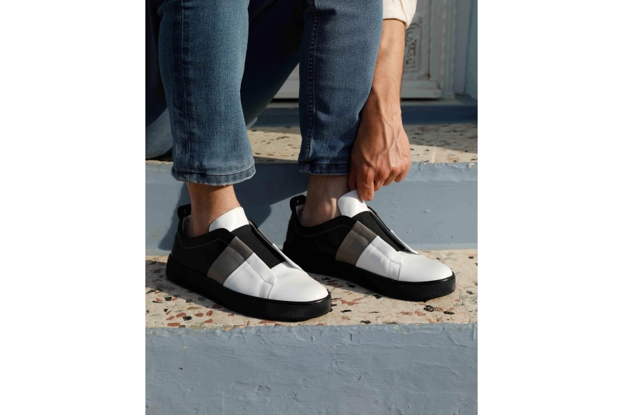 Shoecide Varadero Siyah-beyaz-gri Hakiki Deri Siyah Taban Erkek Spor (sneaker) Ayakkabı
