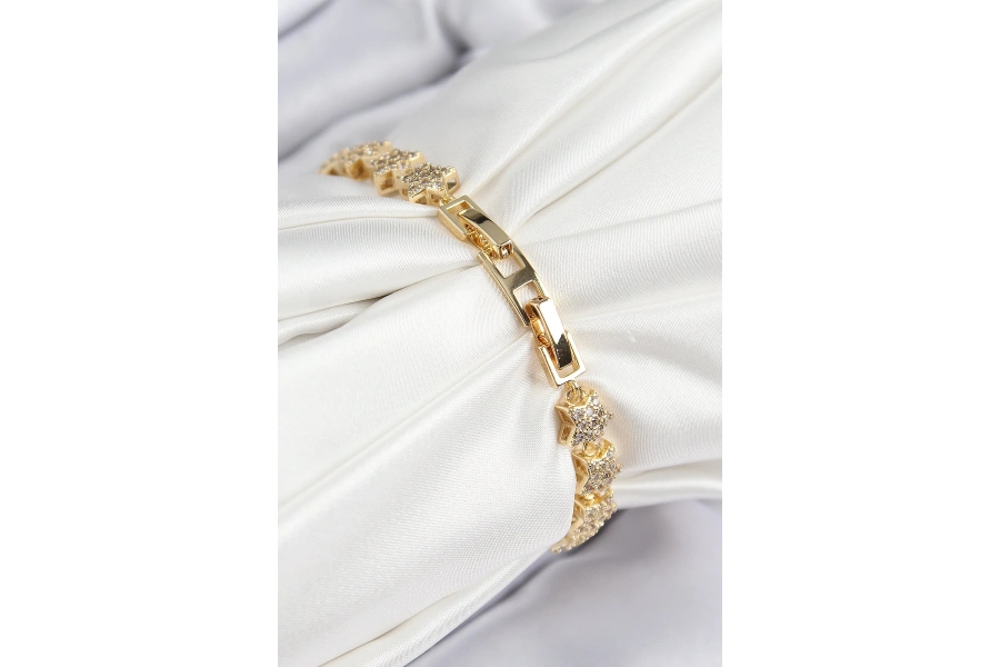 Shoecide Vıp Seri Pirinç Zirkon Taşlı Sıralı Yıldız Model Gold Renk Kadın Bileklik