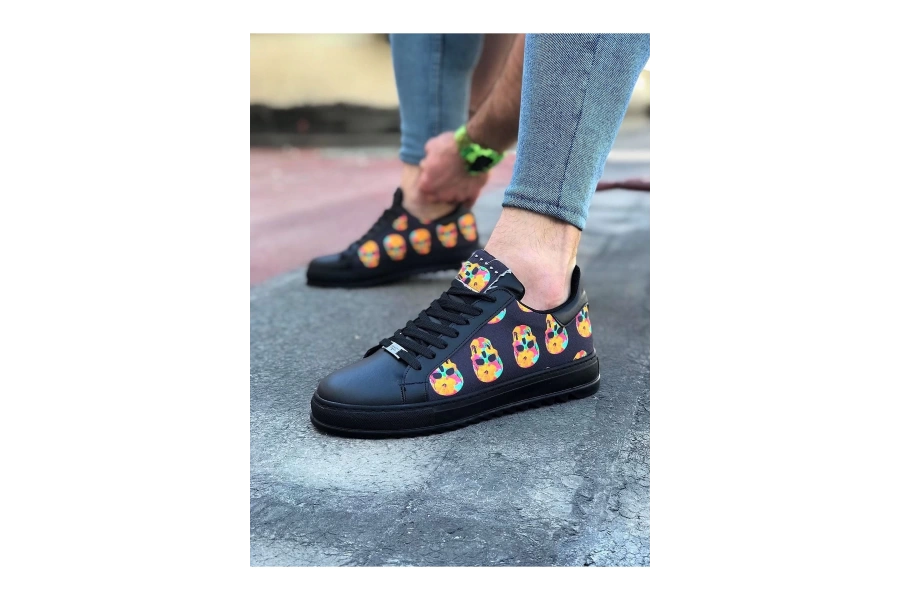 Shoecide Wg01 Kömür Kurukafa Baskılı Erkek Casual Ayakkabı