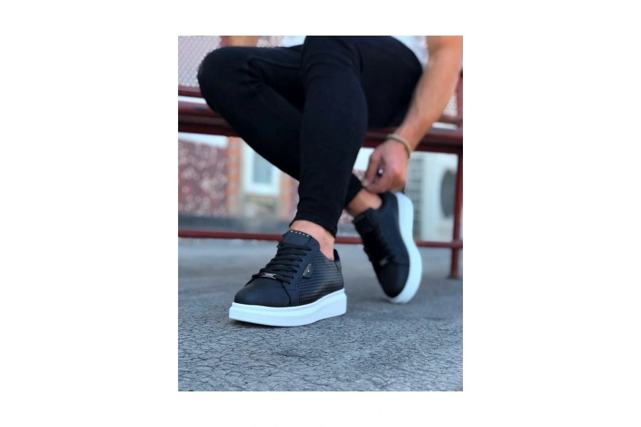 Shoecide Wg01 Siyah Delikli Erkek Yüksek Taban Ayakkabı