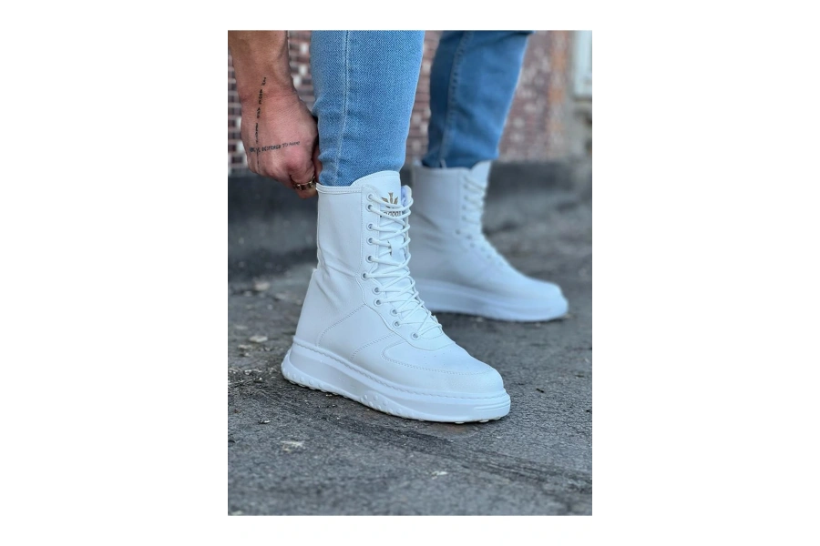 Shoecide Wg012 Beyaz Cilt Uzun Bağcıklı  Bot
