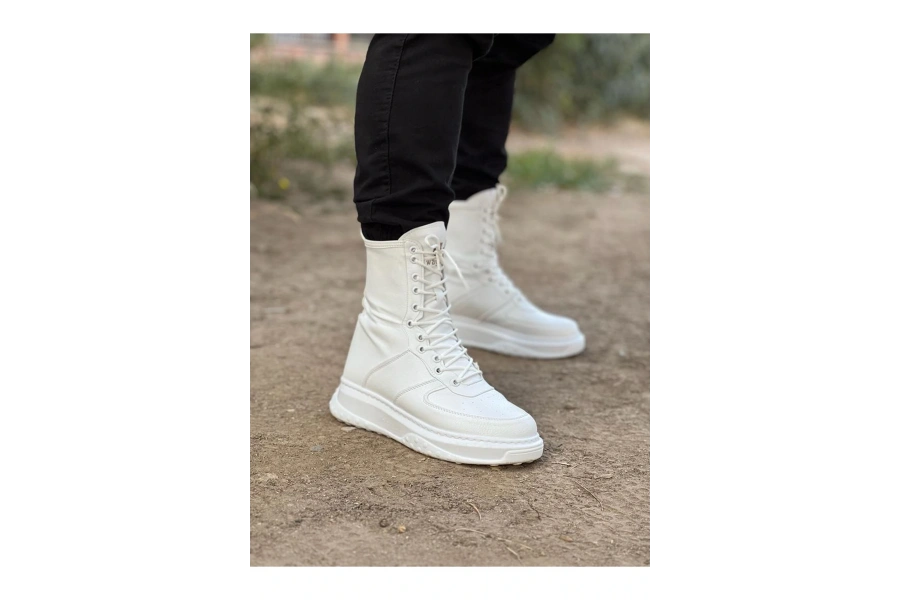 Shoecide Wg012 Beyaz Cilt Uzun Bağcıklı  Bot
