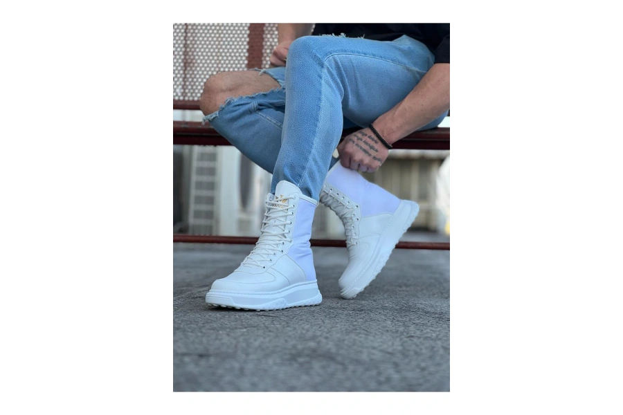 Shoecide Wg012 Beyaz Paraşüt Uzun Bağcıklı  Bot