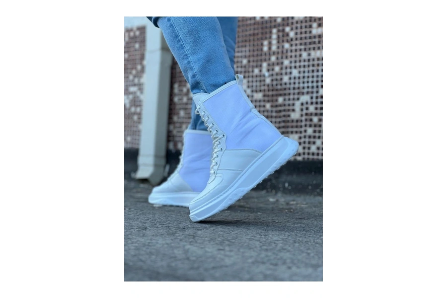 Shoecide Wg012 Beyaz Paraşüt Uzun Bağcıklı  Bot